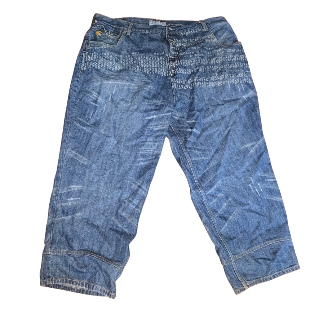 Rocawear Mens Baggy Embroidered Jeans Y2K Hip‎ Hop Wide Leg Blue Denim 44x24